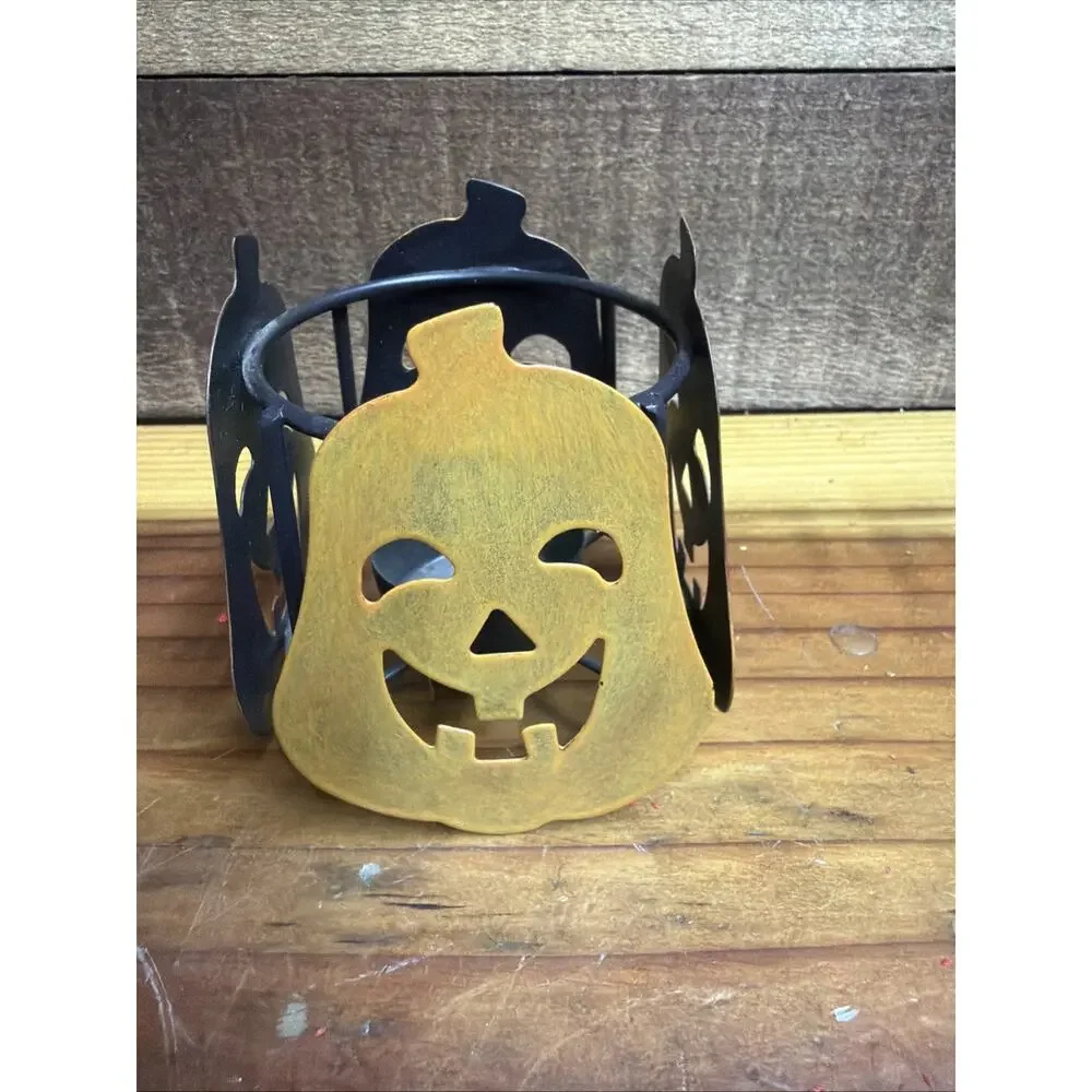 Russ Pumpkin Jack-o’-lantern Cube Halloween Tealight Candle Holder 3.5”